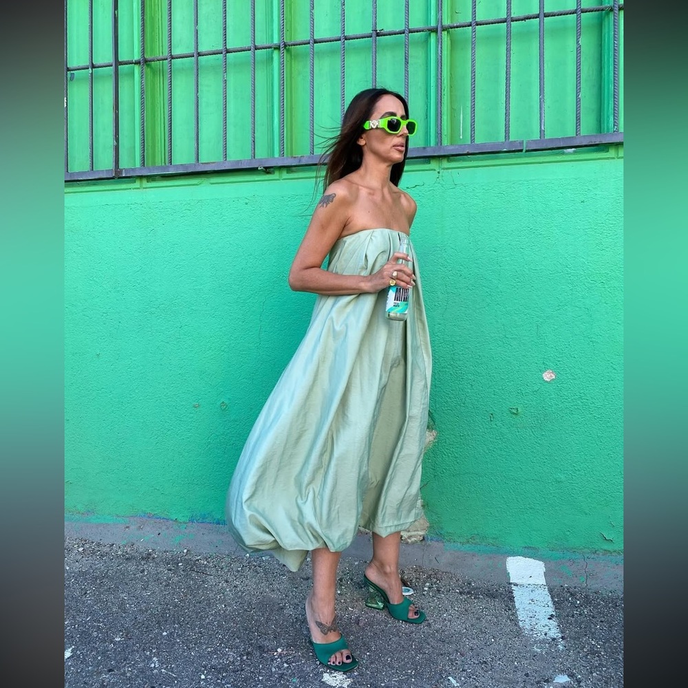 Zara Mint Green Strapless Balloon Midi Dress